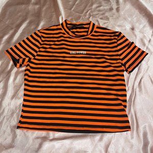 SHEIN orange and black striped “girl power” shirt